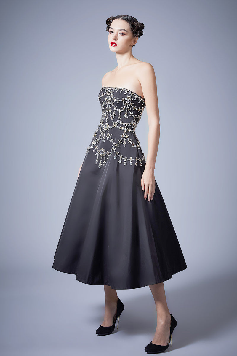 Stone Embellished Strapless Gown