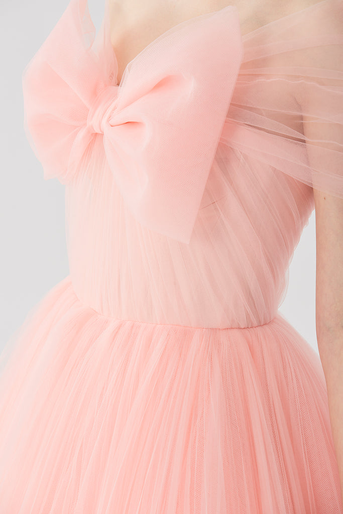 bow front layered tube tulle dress Layered Tulle Prom Dress With Bow Straps 48288