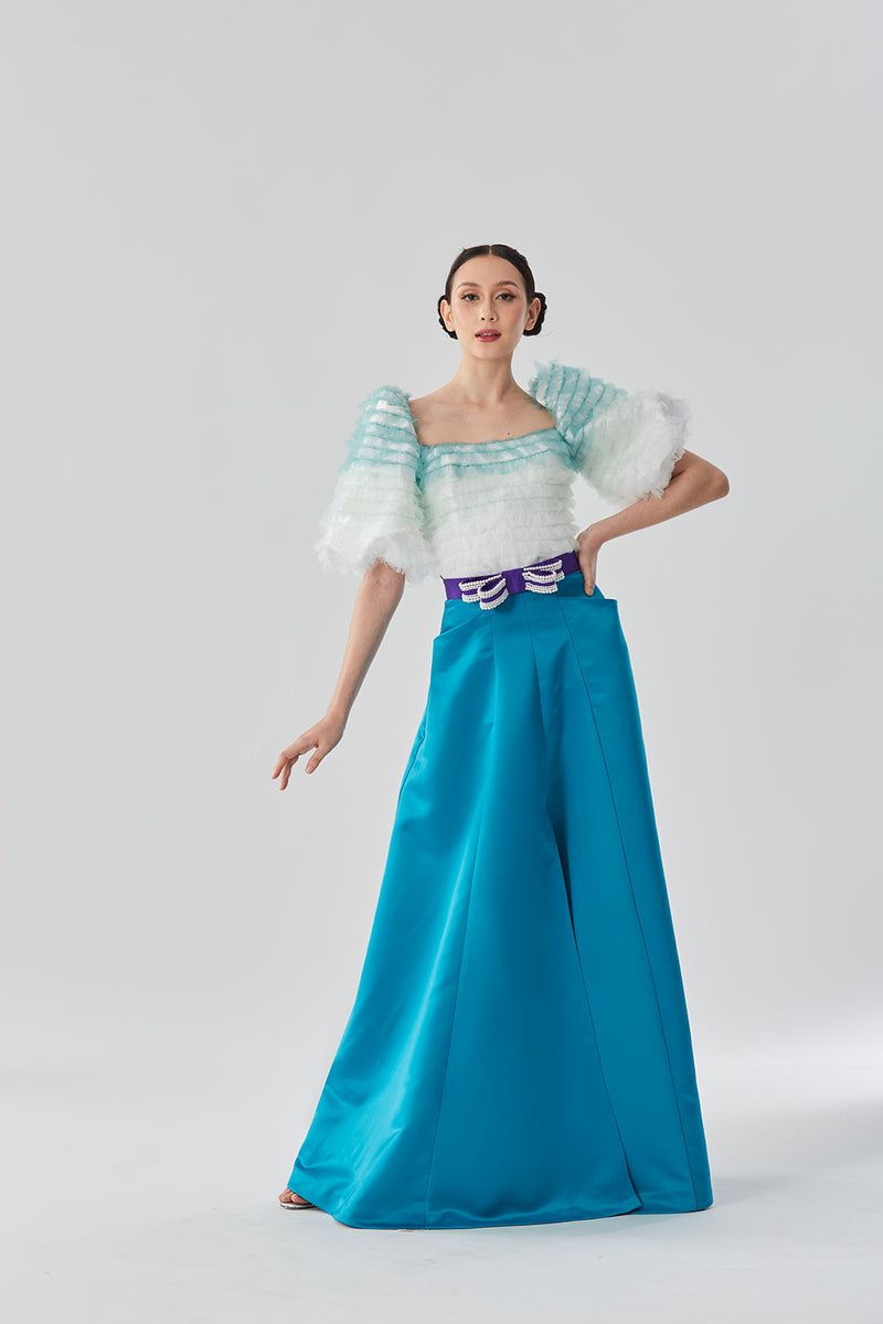 Ruffle-trimmed Detail Top with A-line Skirt